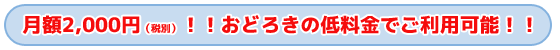 タイトル　月額2,000円（税別）！！おどろきの低料金でご利用可能！！